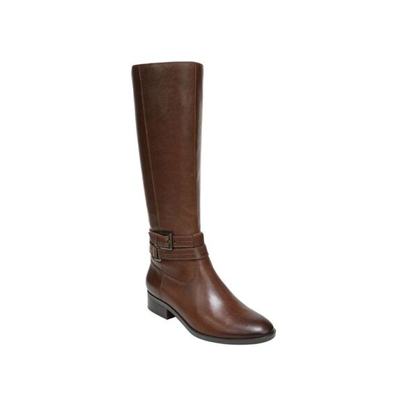 NWT NATURALIZER Womens Brown Almond Toe Stacked Heel Leather Boots Shoes 7 W WC - Picture 1 of 2